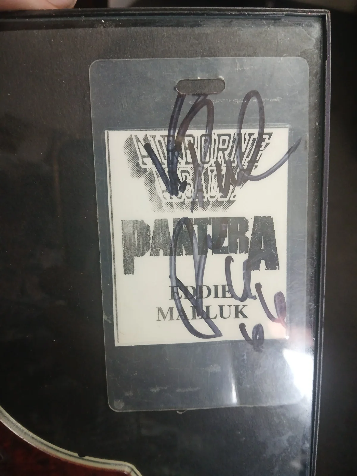 Original Pantera Band Signed Pick Guard And Back Stage Pass Framed, image 2