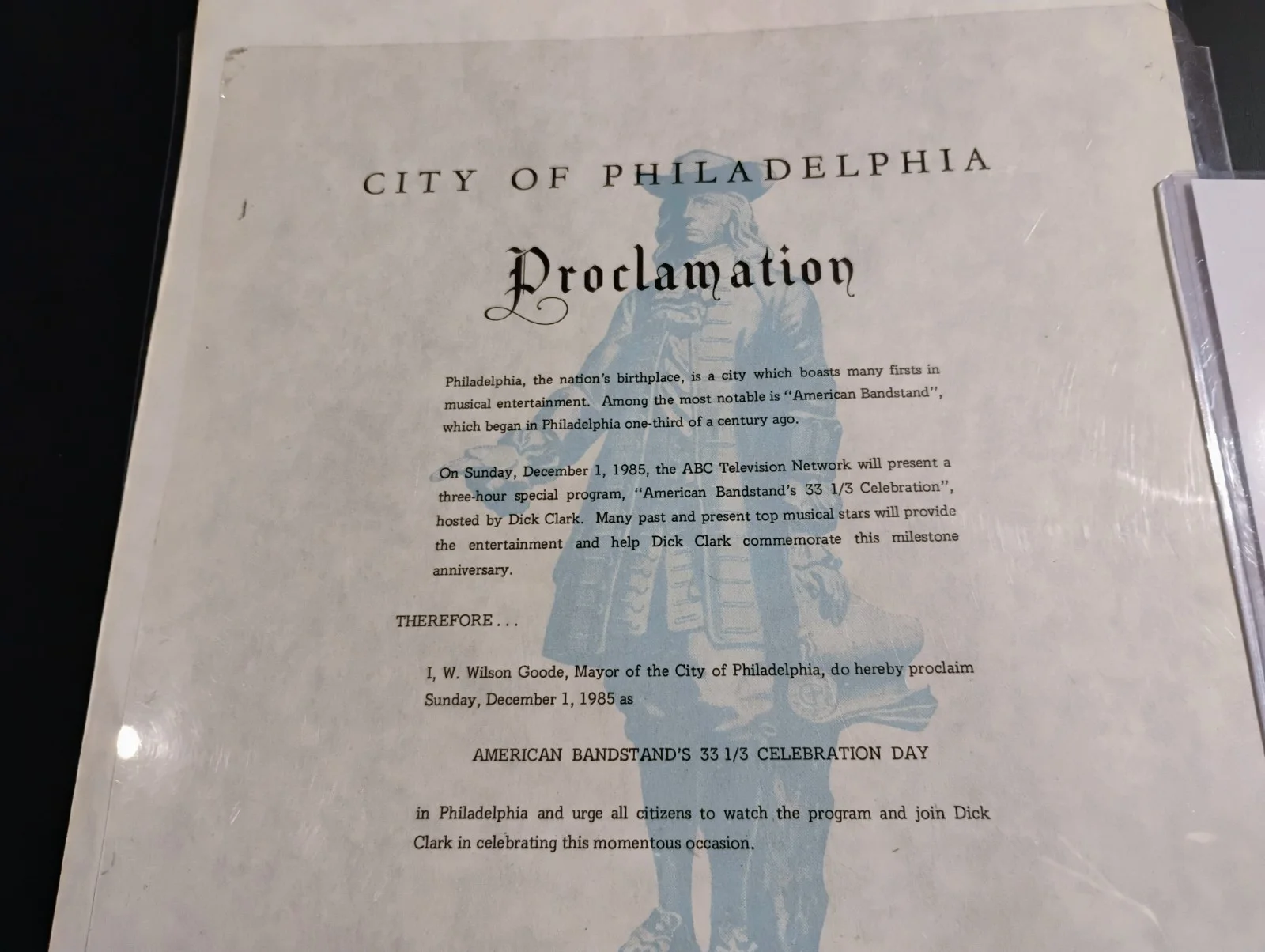 Wilson Goode — Dick Clark American Bandstand Day Philadelphia proclamation 1985 Wilson Goode, image 2