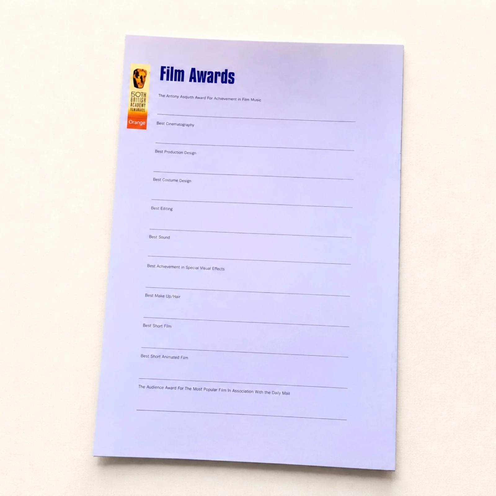 1997 BAFTA Guest Booklet 50th British Academy Film Awards Orange Program, image 2