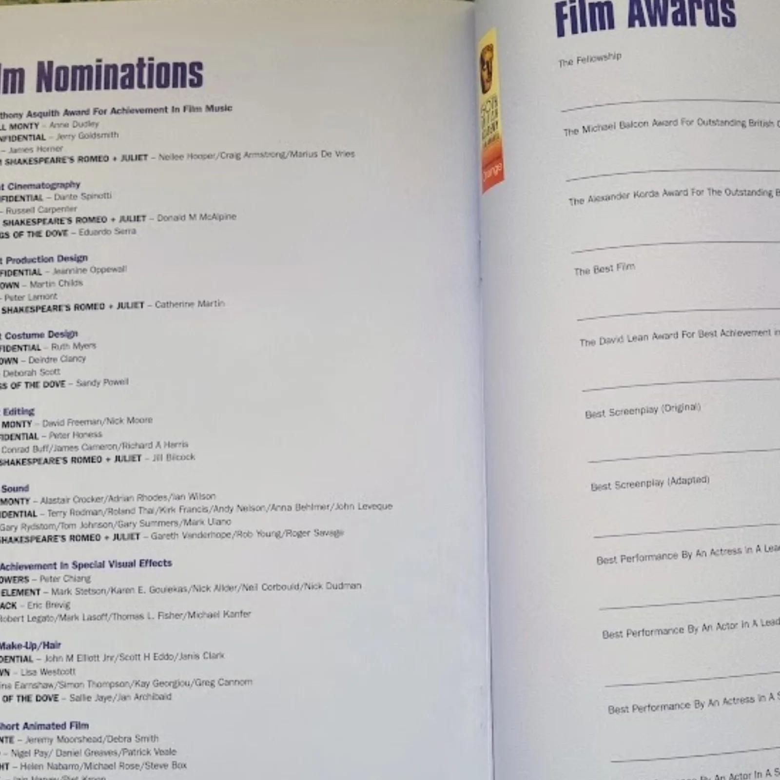 1997 BAFTA Guest Booklet 50th British Academy Film Awards Orange Program, image 4