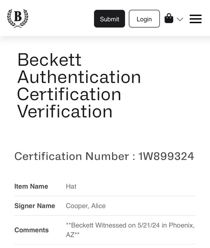 Alice Cooper Autographed Signed Replica White Top Hat - Beckett Witnessed, image 3