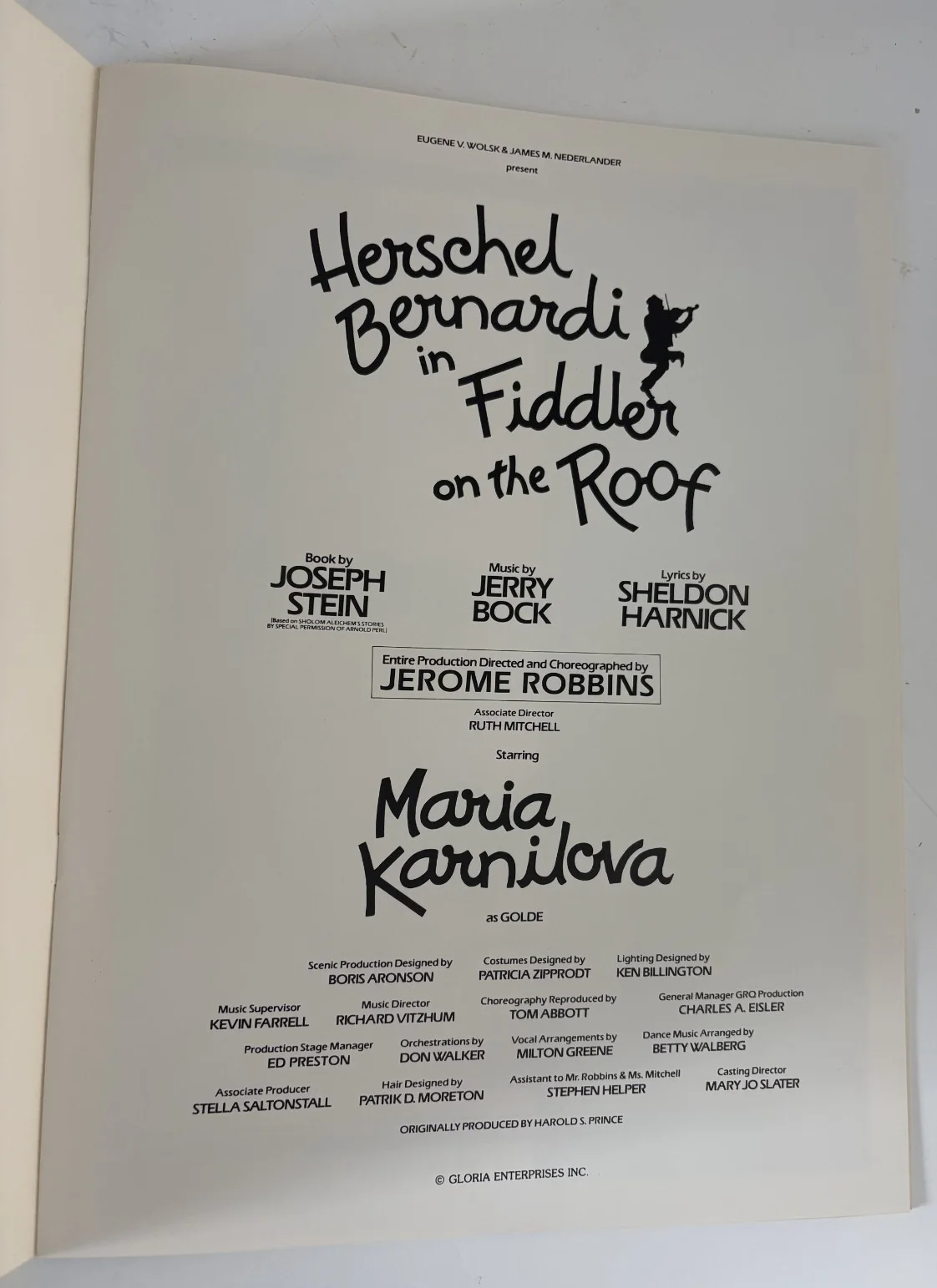 Herschel Bernardi, Maria Karnilova — FIDDLER ON THE ROOF Autographed program - Bernardi, Karnilova - 1981 Broadway, image 2