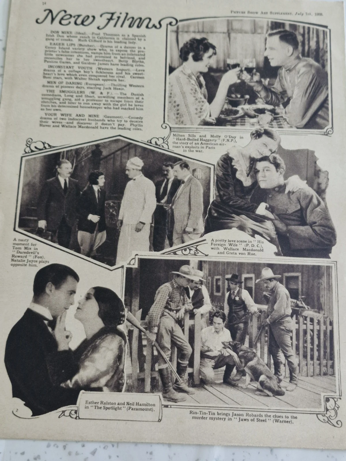 "LAURA LA PLANTE" CENTREFOLD SILENT MOVIE STAR 1928 PICTURE SHOW ART SUPPLEMENT, изображение 5