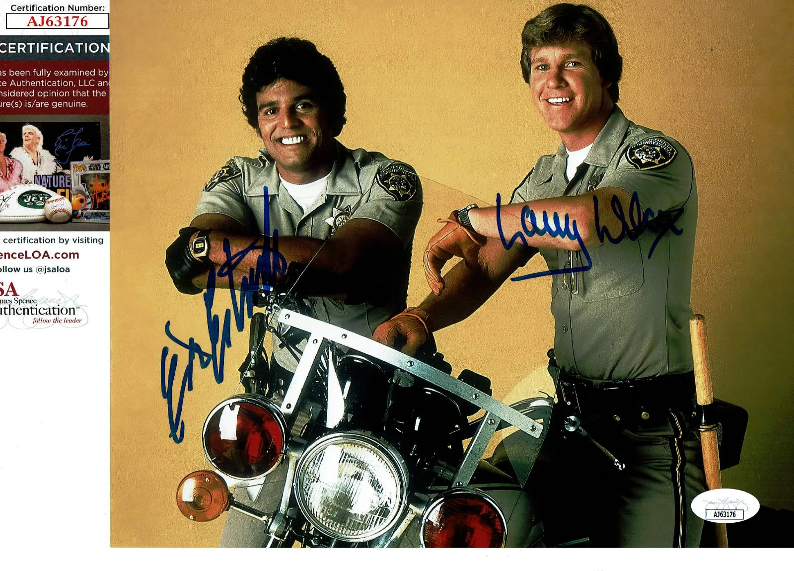 Erik Estrada & Larry Wilcox — CHIPS Erik Estrada & Larry Wilcox autographed 8x10 color photo JSA Certified *