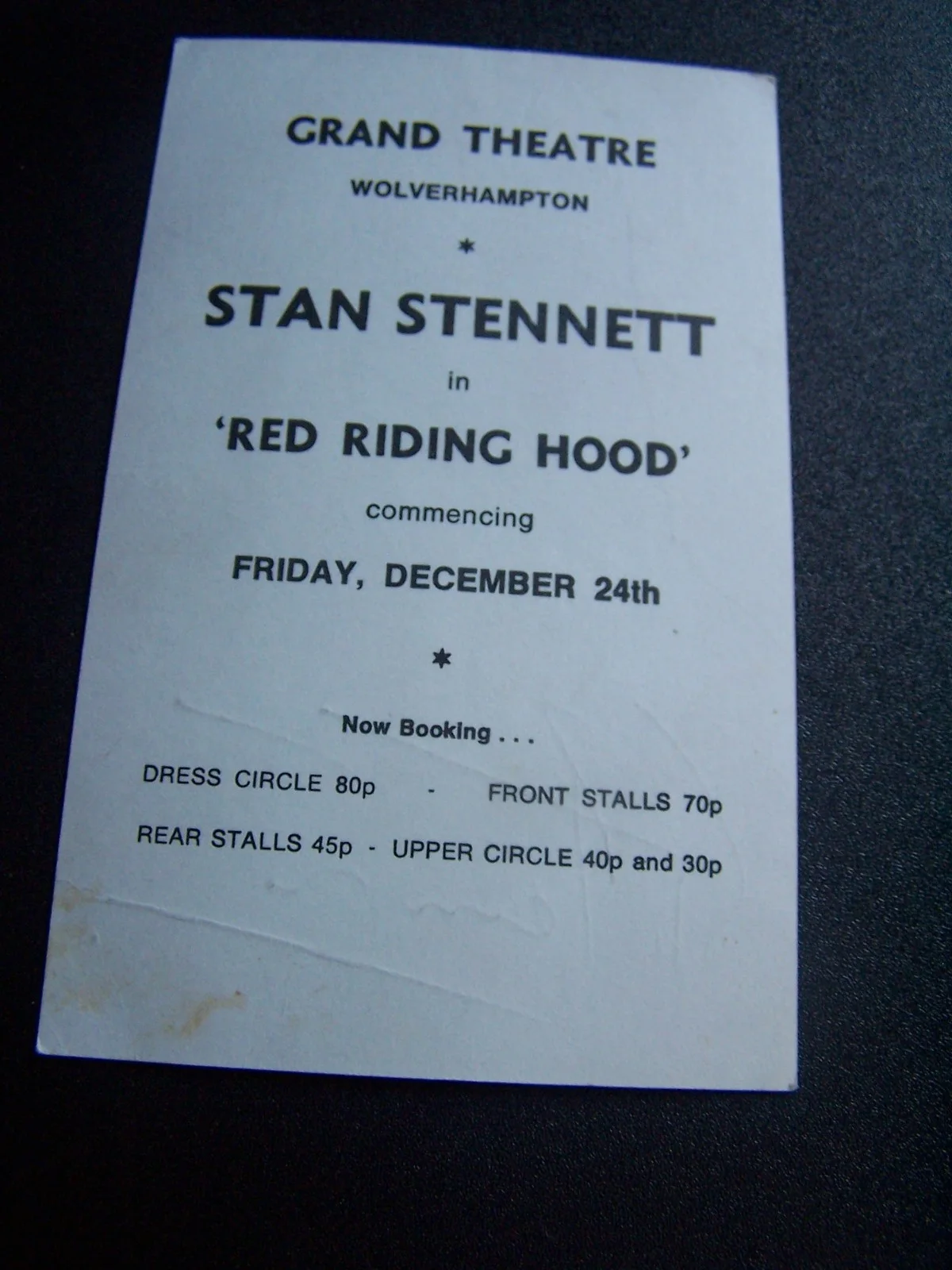 Stan Stennett Hand Signed Picture Card Red Riding Hood Theatre Wolverhampton, изображение 3