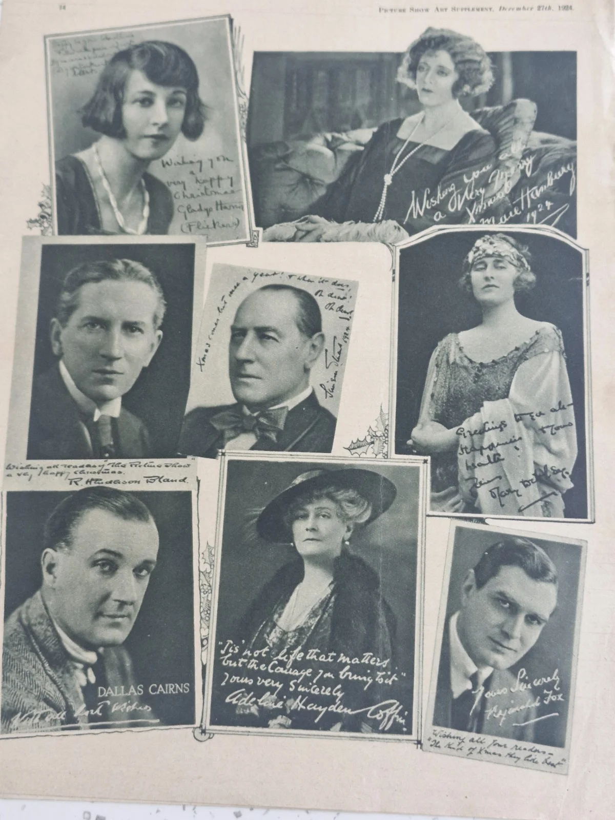 1924 PICTURE SHOW ART SUPPLEMENT XMAS GREETINGS FROM THE STARS MARJORIE HUME ETC, изображение 4