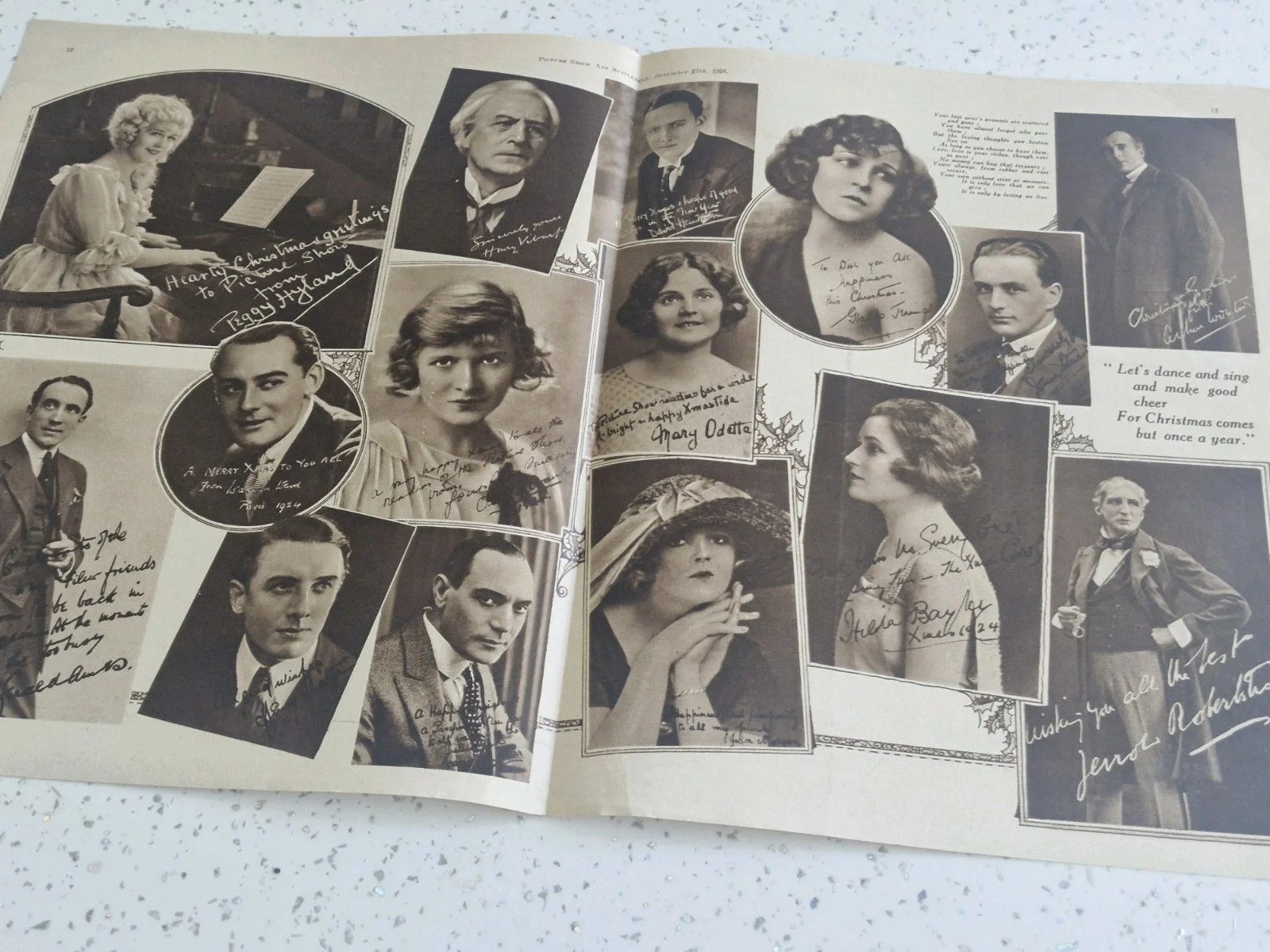 1924 PICTURE SHOW ART SUPPLEMENT XMAS GREETINGS FROM THE STARS MARJORIE HUME ETC, изображение 5