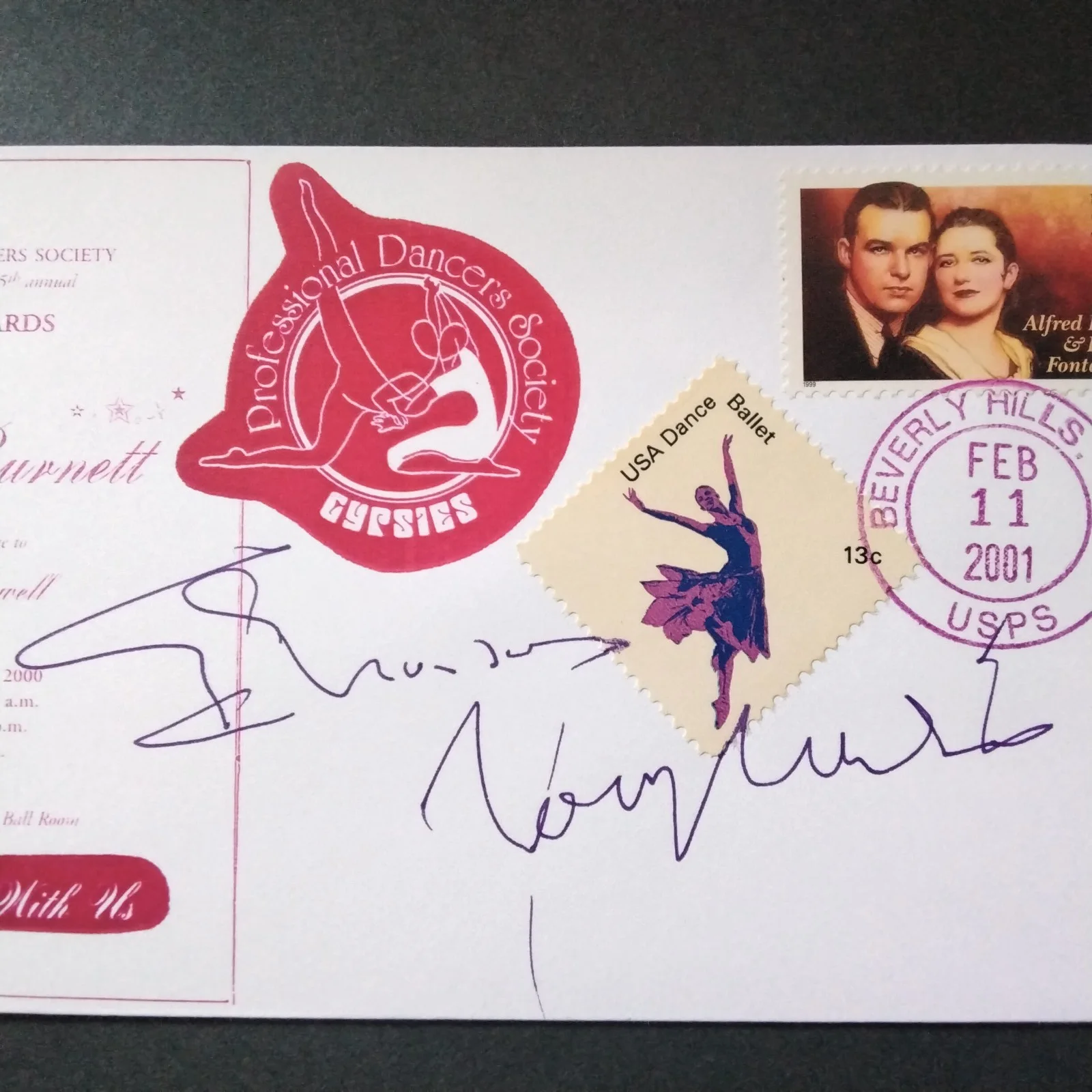 Cyd Charisse & Tony Martin SIGNED Envelope Photo Movie Actress Dancer Singer, изображение 3