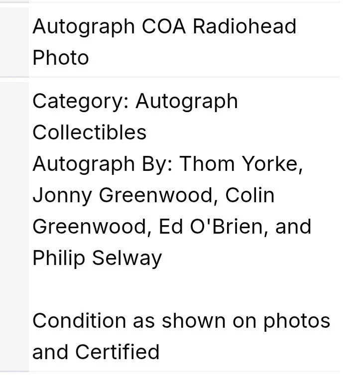WITH COA ☑️ RADIOHEAD ORIGINAL FULL-BAND AUTOGRAPHS ON HIGH QUALITY 8X12" PHOTO, изображение 2