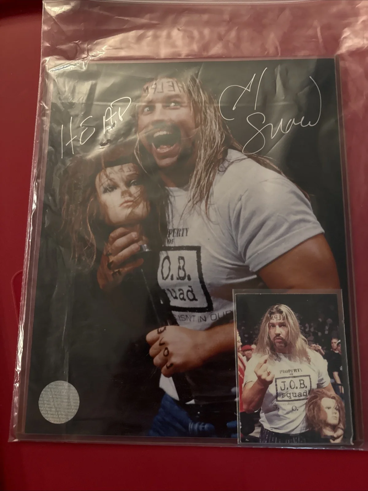 Al Snow — Al Snow and Head Authentic Autograph 8" x 10" WWE WWF Wrestling JOB Squad + Card, изображение 4