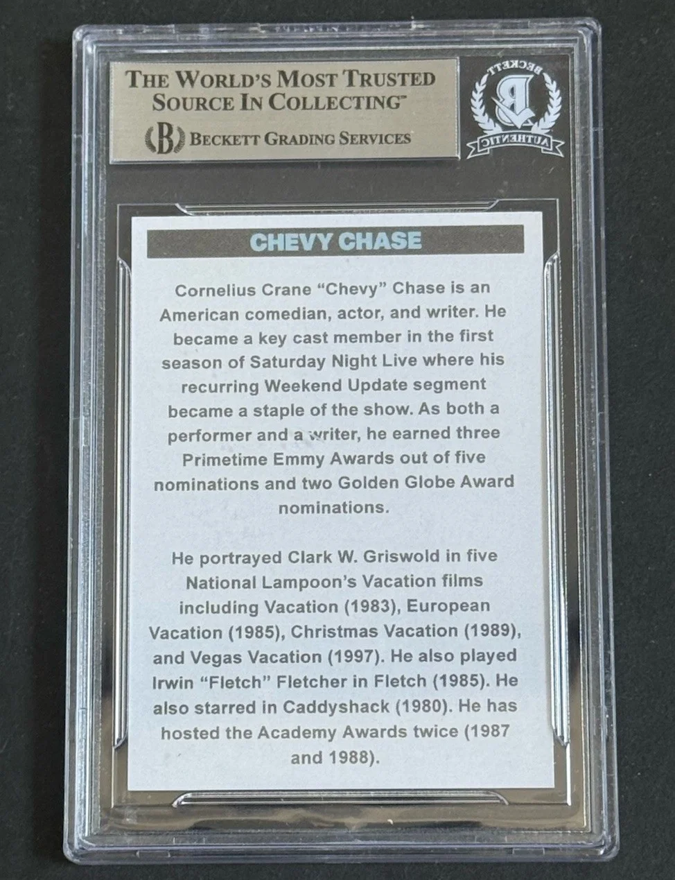 Chevy Chase — Chevy Chase Signed Rookie Trading Card Beckett BAS Griswold Fletch Ty Webb Auto, image 2