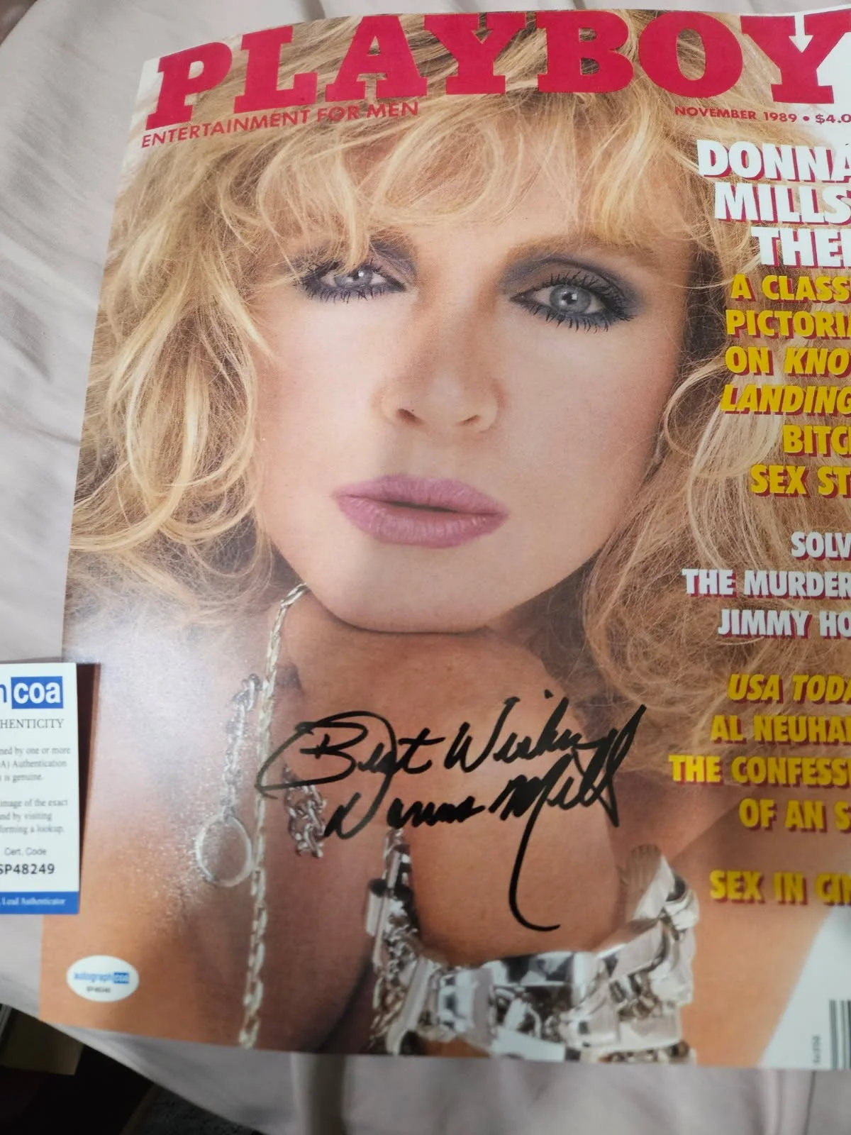 Donna Mills — Donna Mills autographed 11x14 Playboy color photo Autographed COA