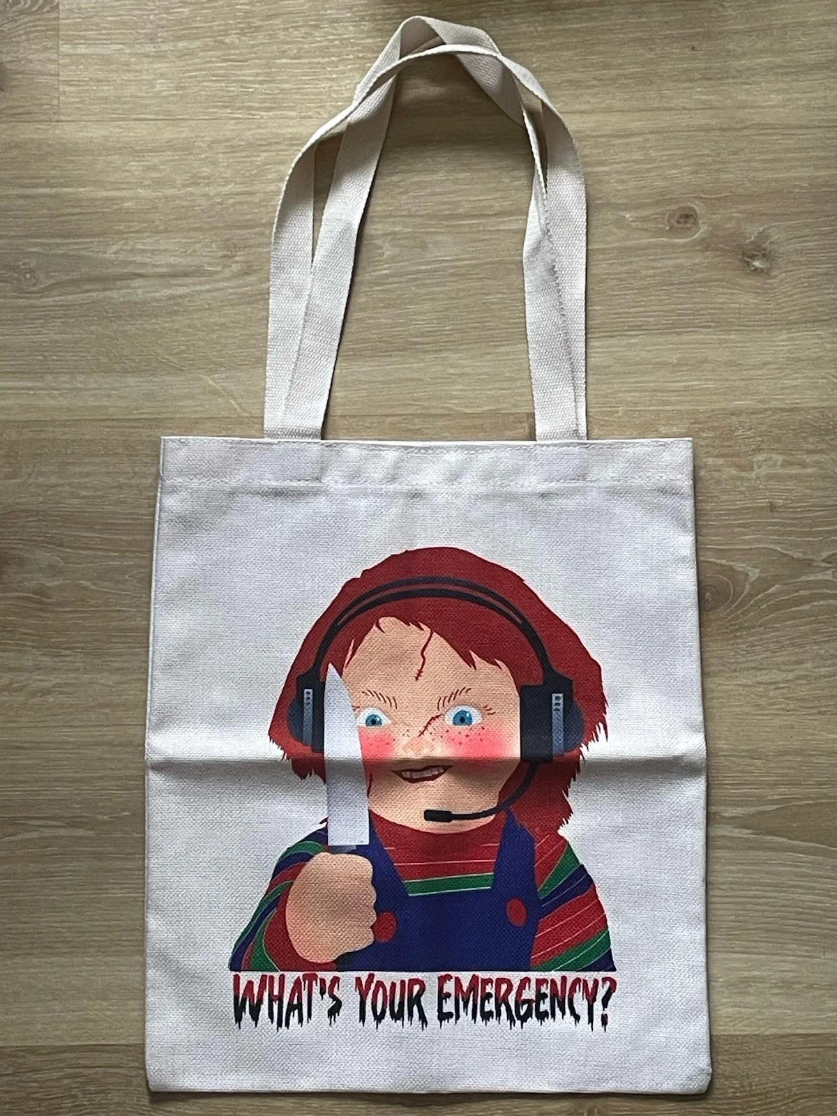 Chucky Tote Bag What’s Your Emergency Bag Horror Halloween Brand New 34x40cm UK, изображение 2
