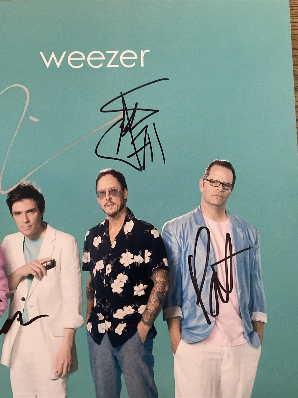 Weezer Full Band Autographed Vinyl ‘Teal Album’ Rivers Cuomo Brian, Pat & Scott, изображение 3