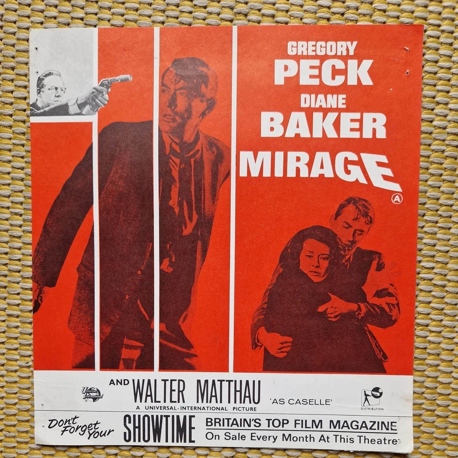 Mirage (1965) 8×9 Showtime Cinema Promo Card, Gregory Peck &Diane Baker Origina, изображение 2