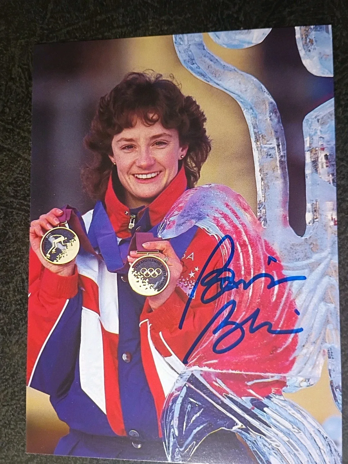 LARRY BOWA — BONNIE BLAIR 2 Hand Signed Autograph 4X6 Photo S -- SPEED SKATER - 5 GOLD MEDALS, изображение 2