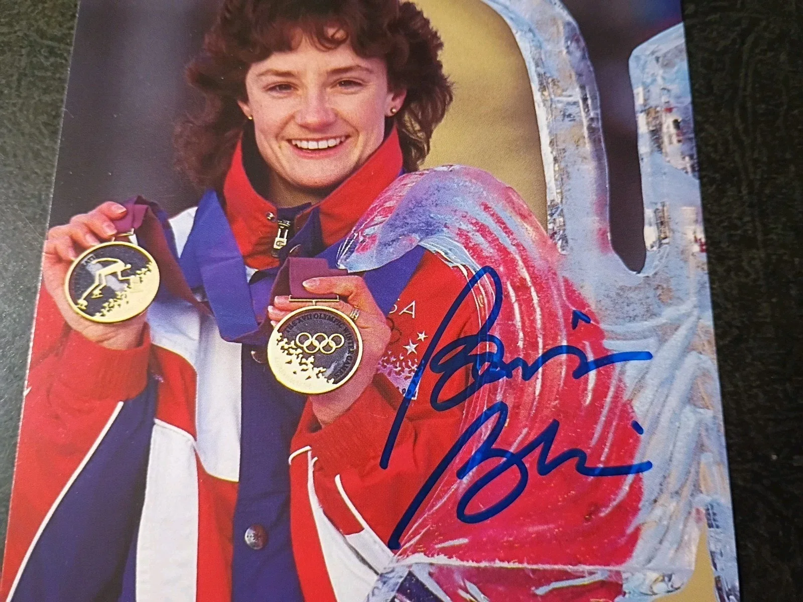 LARRY BOWA — BONNIE BLAIR 2 Hand Signed Autograph 4X6 Photo S -- SPEED SKATER - 5 GOLD MEDALS, изображение 3