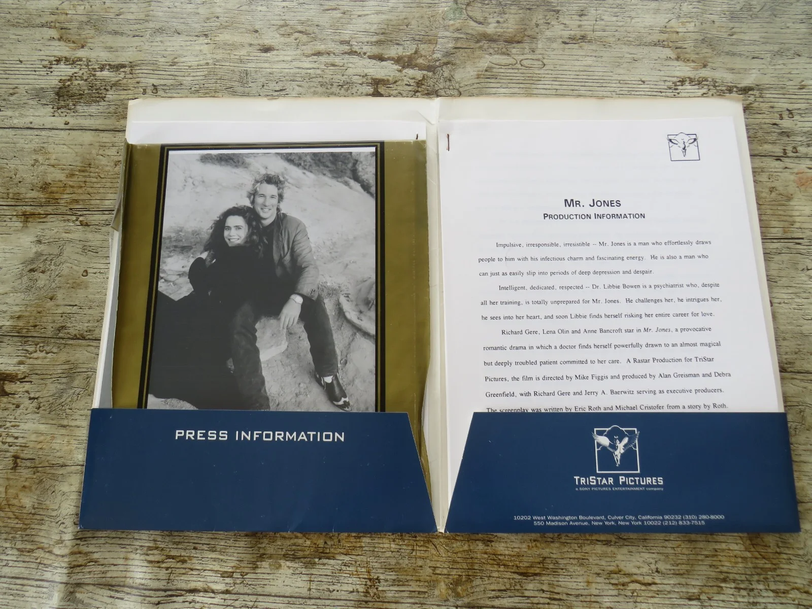MR. JONES ORIGINAL 1993 CINEMA FILM MOVIE PRESS KIT Richard Gere 6 PHOTOS / INFO, изображение 2