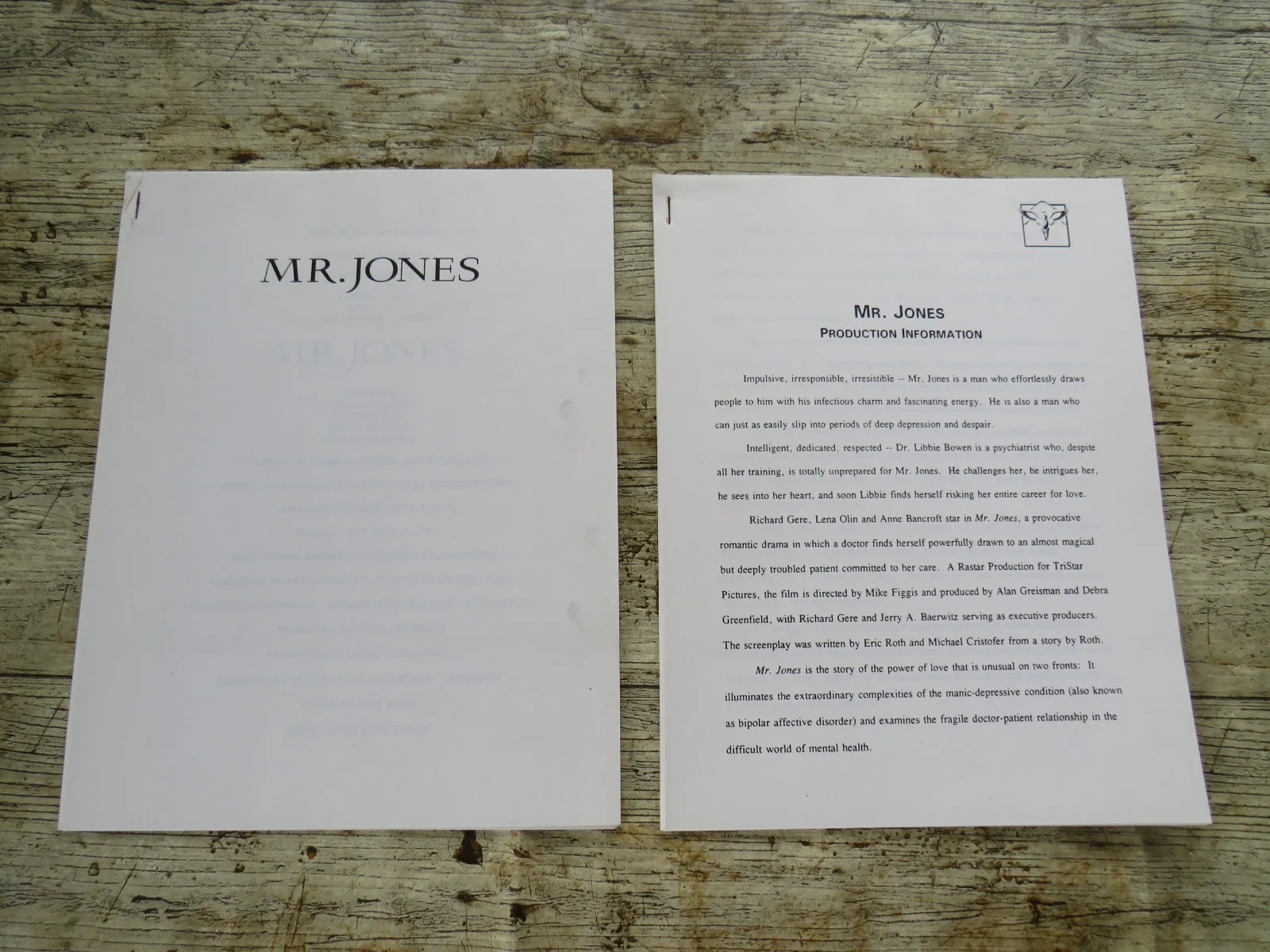 MR. JONES ORIGINAL 1993 CINEMA FILM MOVIE PRESS KIT Richard Gere 6 PHOTOS / INFO, изображение 3