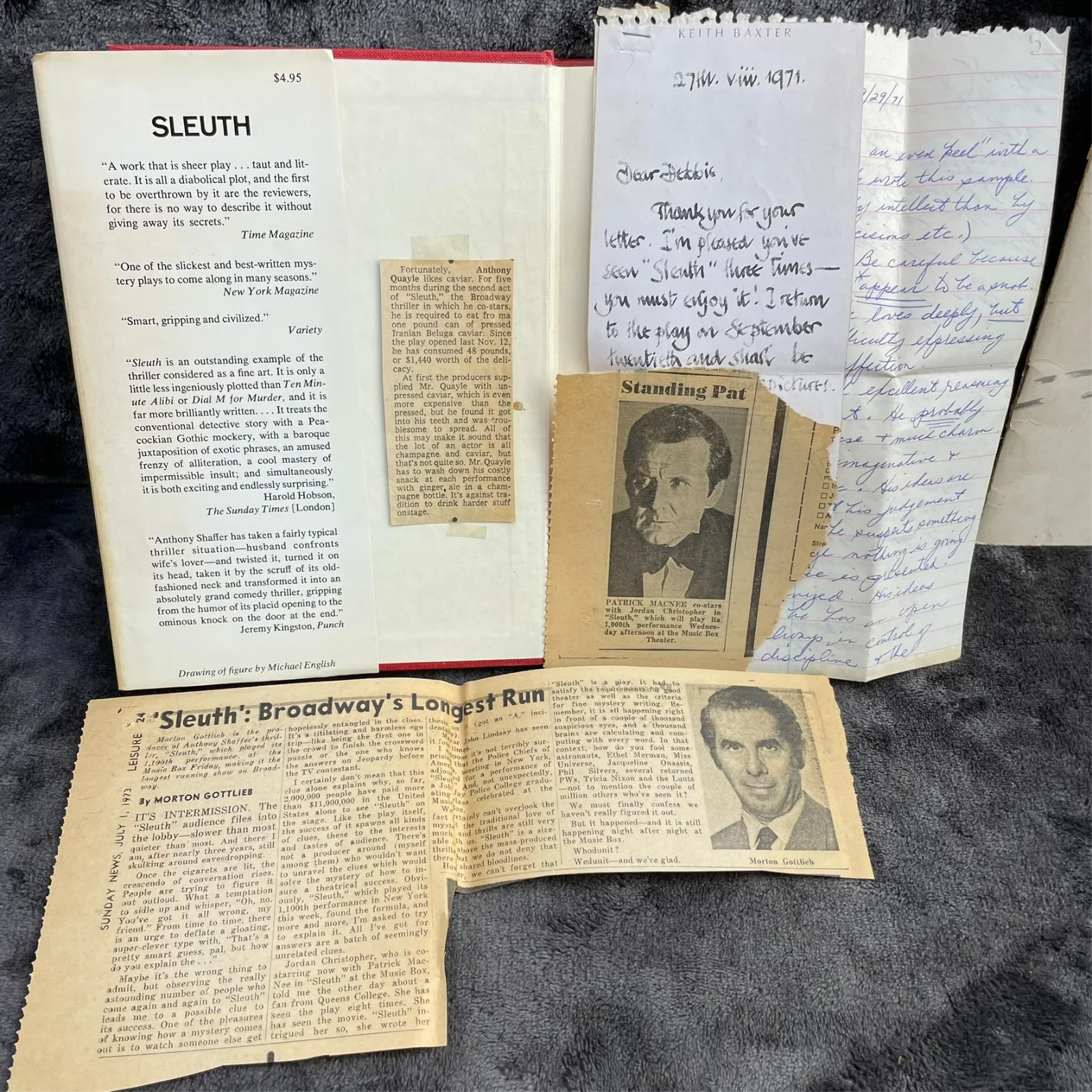 Anthony Shaffer SLEUTH 1970 HC SIGNED Keith Baxter Anthony Quayle + Ephemera, image 5