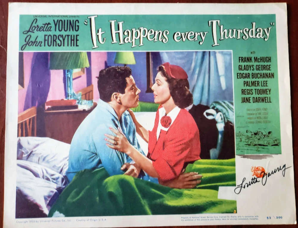 Loretta Young — Loretta Young PSA DNA Signed 11x14 It Happens Every Thursday Original Lobby Card