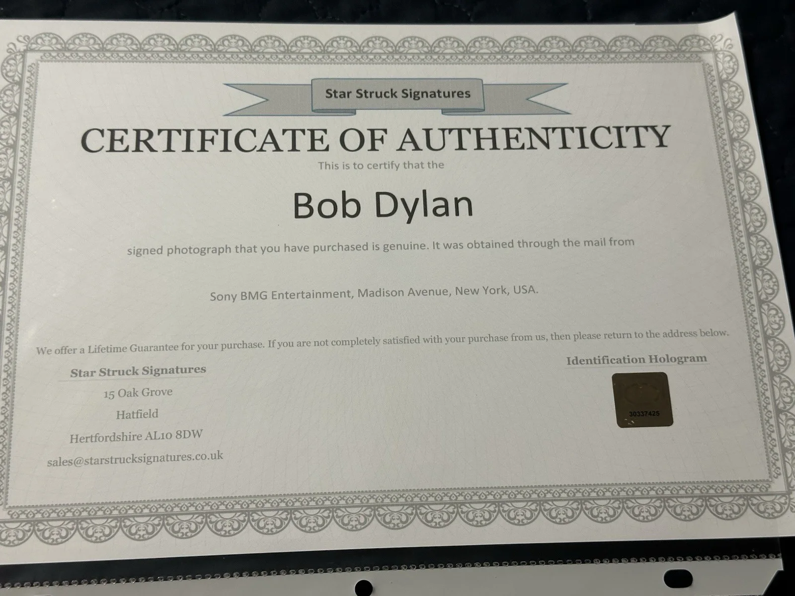Bob Dylan signed photo singer songwriter COA Nobel Literature Autograph, image 2