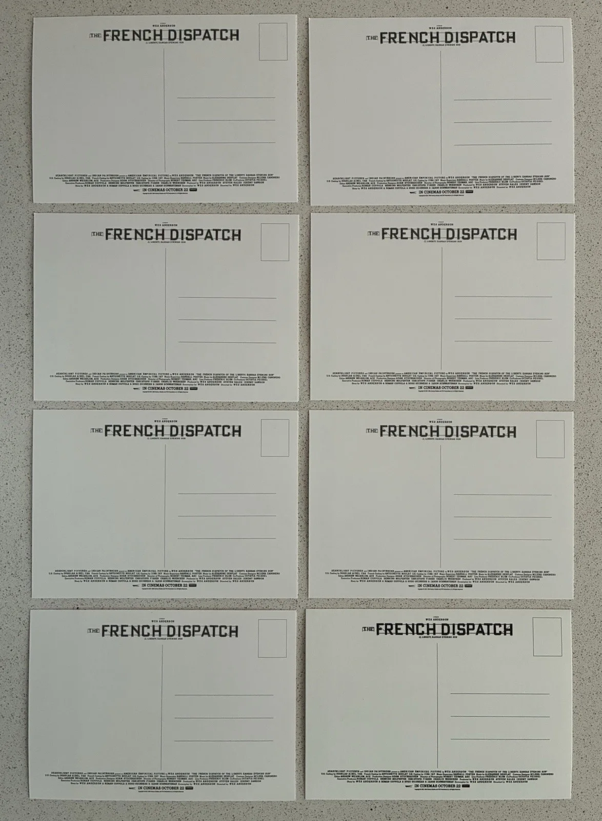 THE FRENCH DISPATCH - WES ANDERSON OFFICIAL POSTCARDS - SET OF 8 - BILL MURRAY, изображение 2