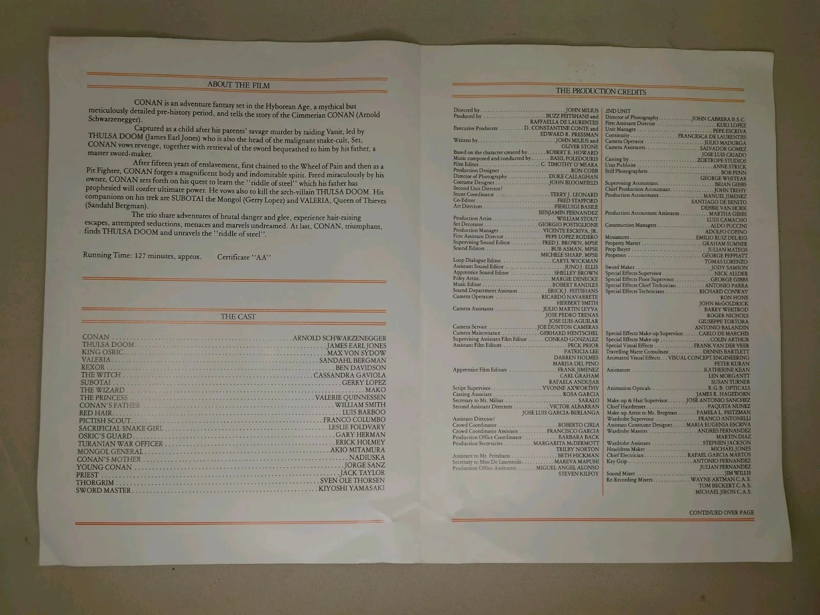 Conan The Barbarian 1982 Original Press Book Brochure Schwarzenegger De Laurenti, изображение 2