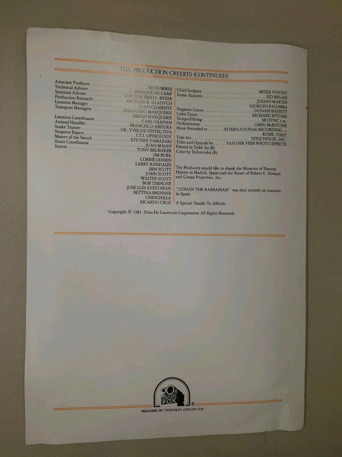 Conan The Barbarian 1982 Original Press Book Brochure Schwarzenegger De Laurenti, изображение 3