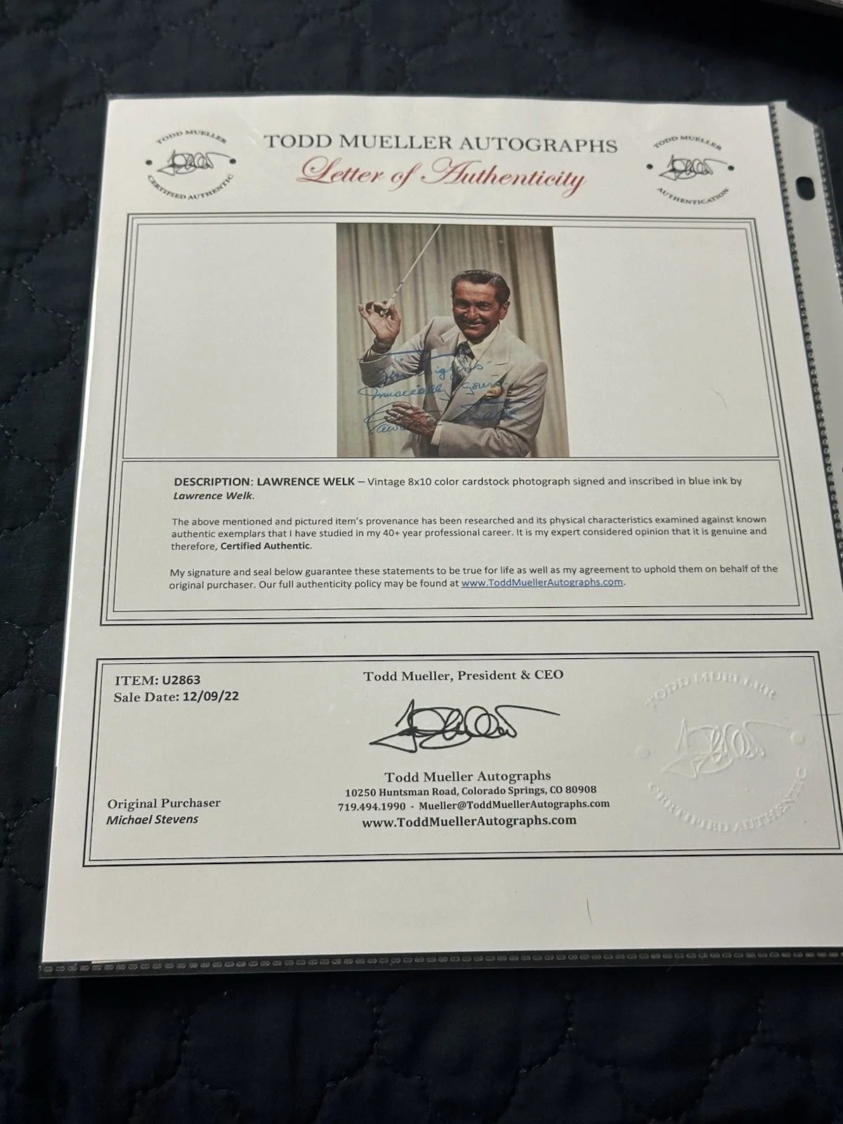 Lawrence Welk — LAWRENCE WELK ~ Signed/Autograph 8x10 Photo ~ Mueller COA, изображение 2
