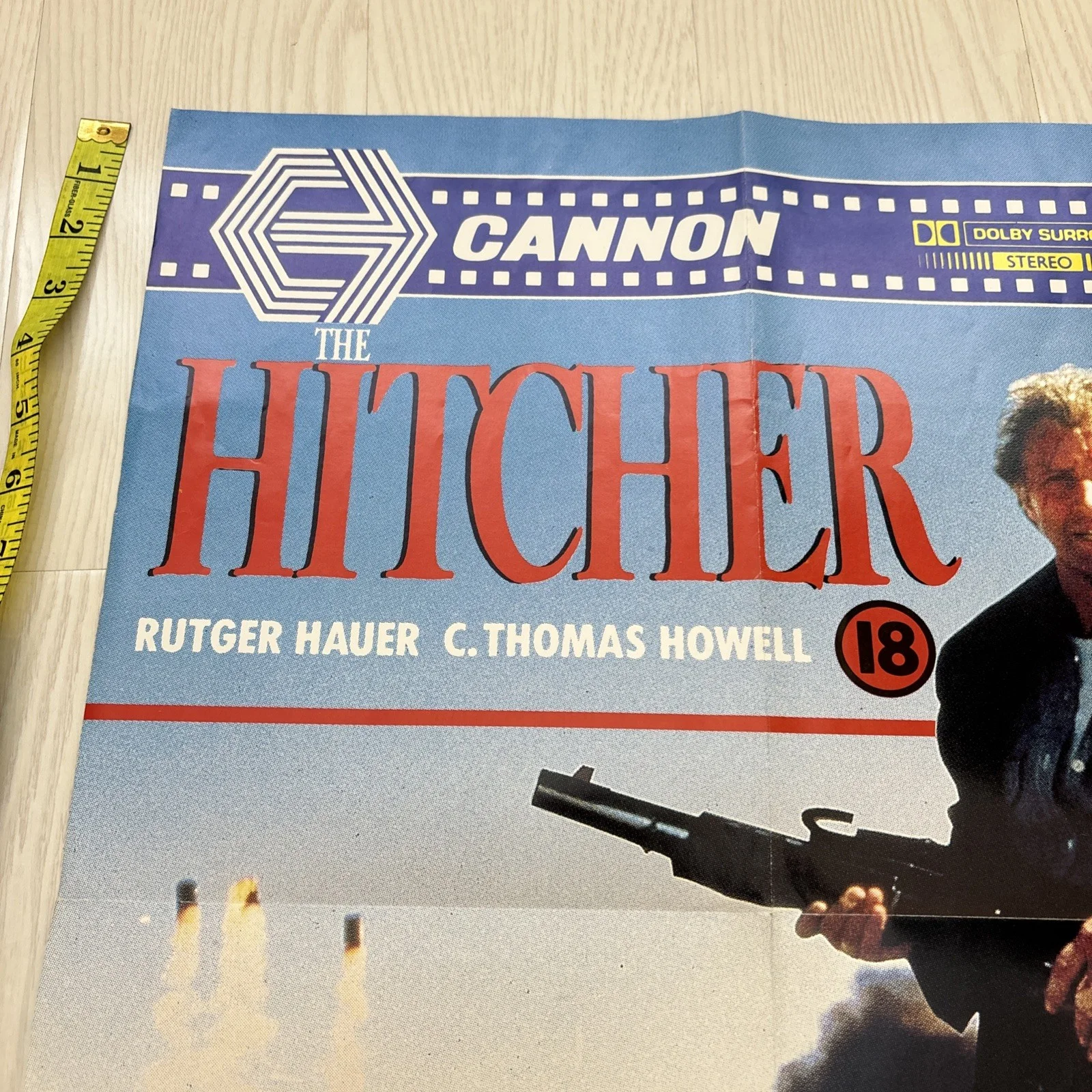 THE HITCHER original Italian film poster 1986 28 X 13" Rutger Hauer 1986 folded, изображение 3
