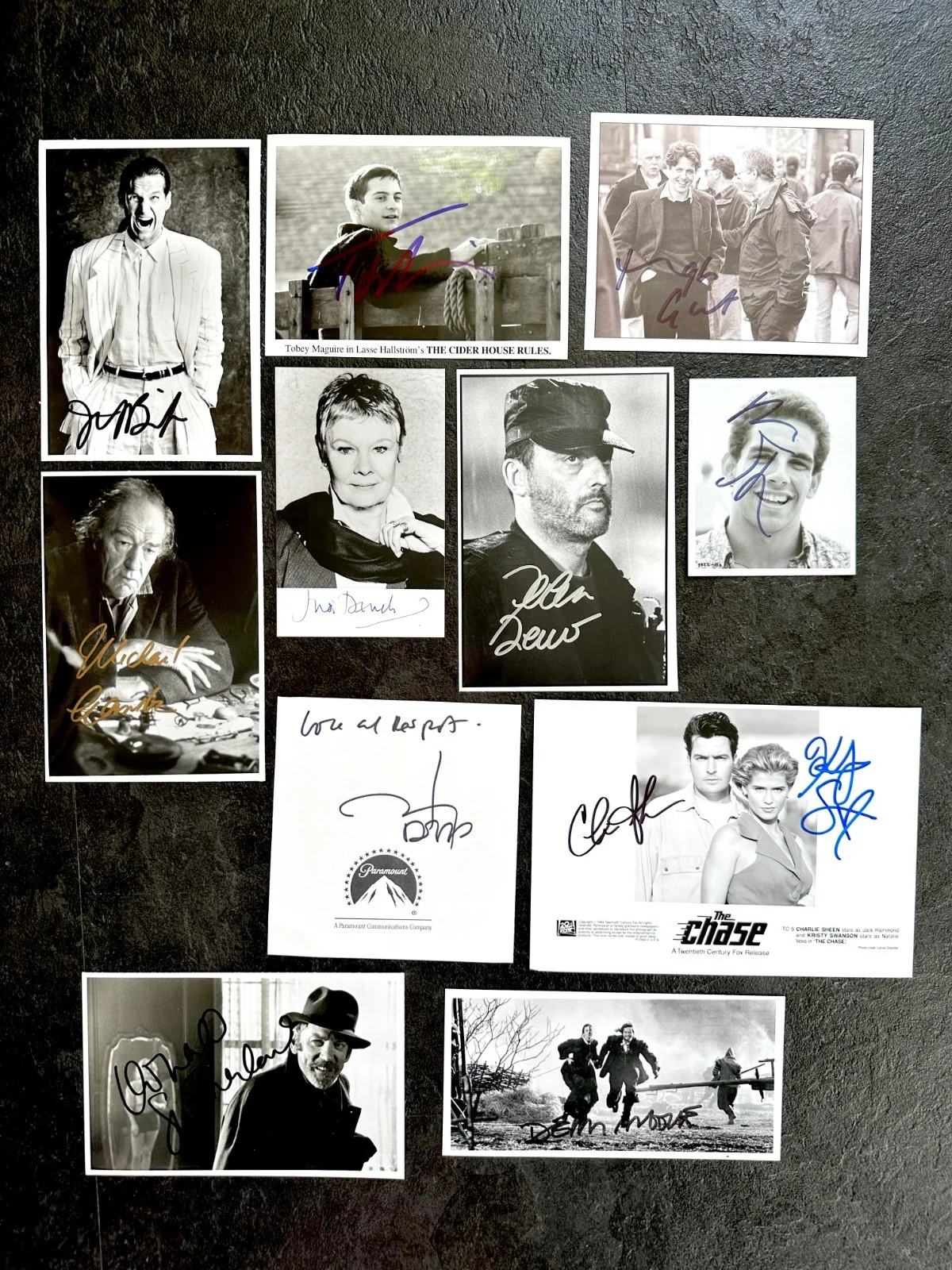 Tobey Maguire, Hugh Grant, Judi Dench, Johnny Depp, Jean Reno — LOT 11x Original Signed Photos – Dench,Reno,Moore, Sheen, Gambon, Depp, Grant...