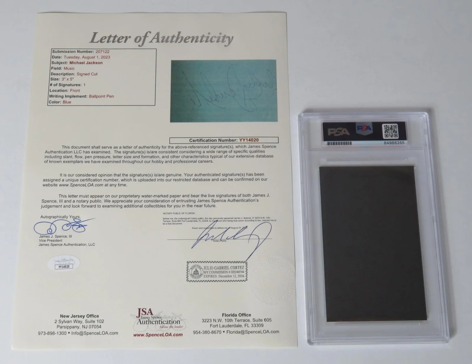 MICHAEL JACKSON Signed Autograph Auto 3x5 Index Card Cut Slab PSA JSA, image 3