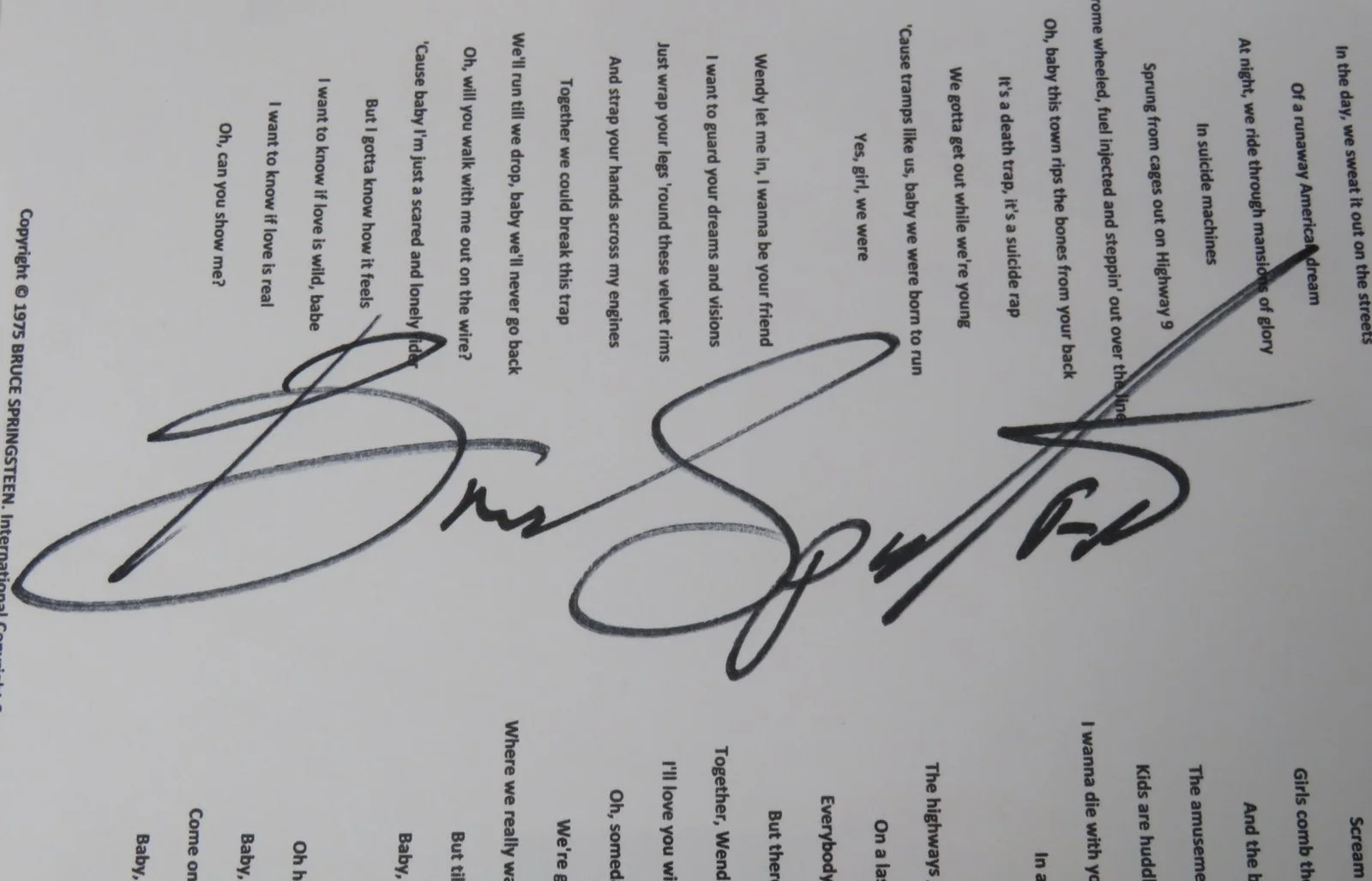 BRUCE SPRINGSTEEN Signed Autograph Auto "Born To Run" Lyric Sheet Slab PSA JSA, image 2