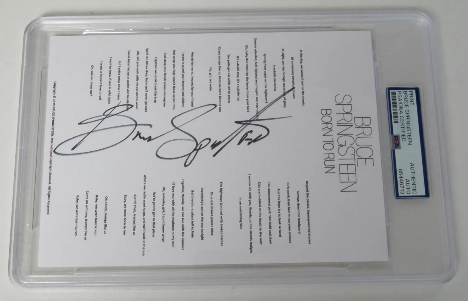 BRUCE SPRINGSTEEN Signed Autograph Auto "Born To Run" Lyric Sheet Slab PSA JSA, image 3