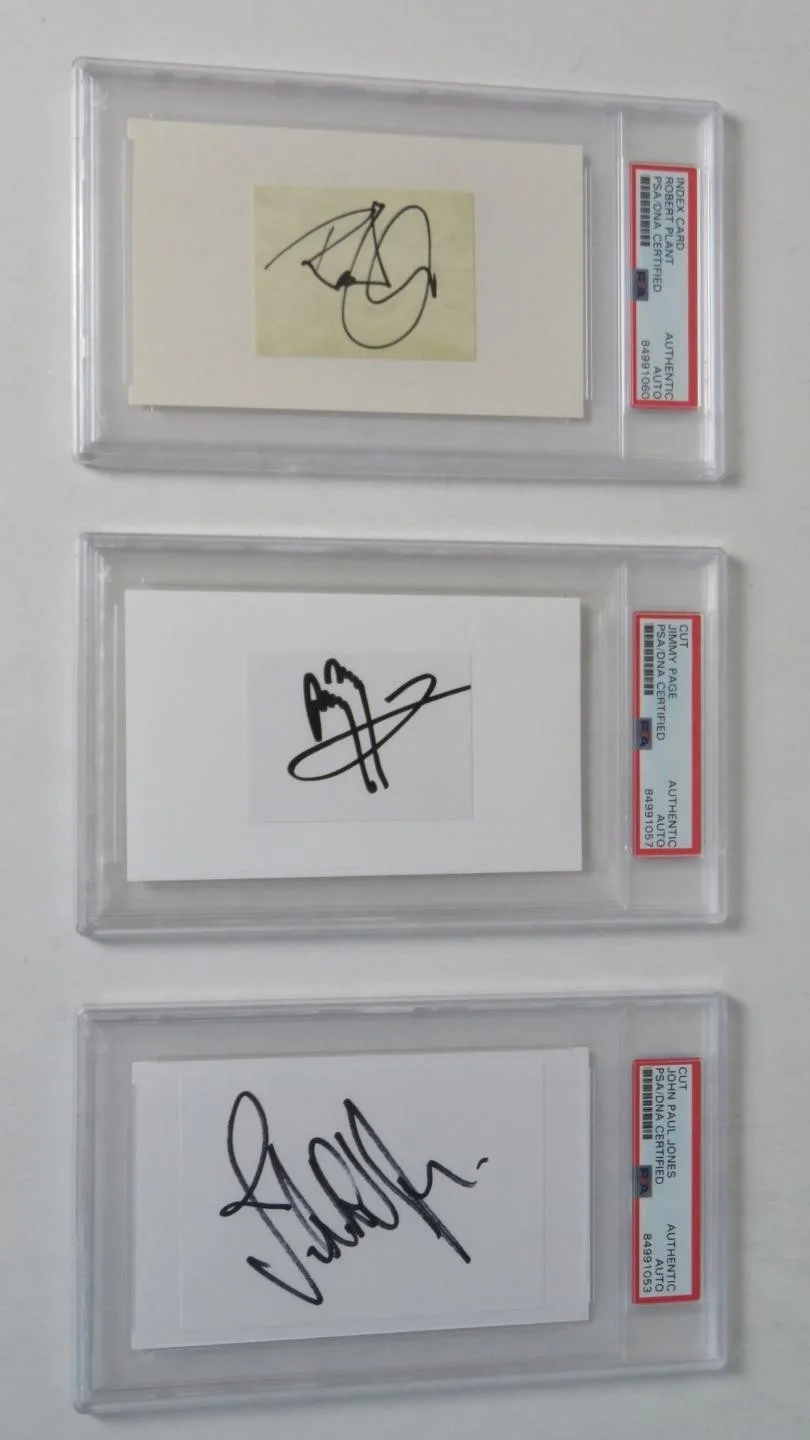 LED ZEPPELIN Signed Autograph Auto 3x5 Index Card Set x3 Slab Jimmy Page PSA JSA, изображение 2