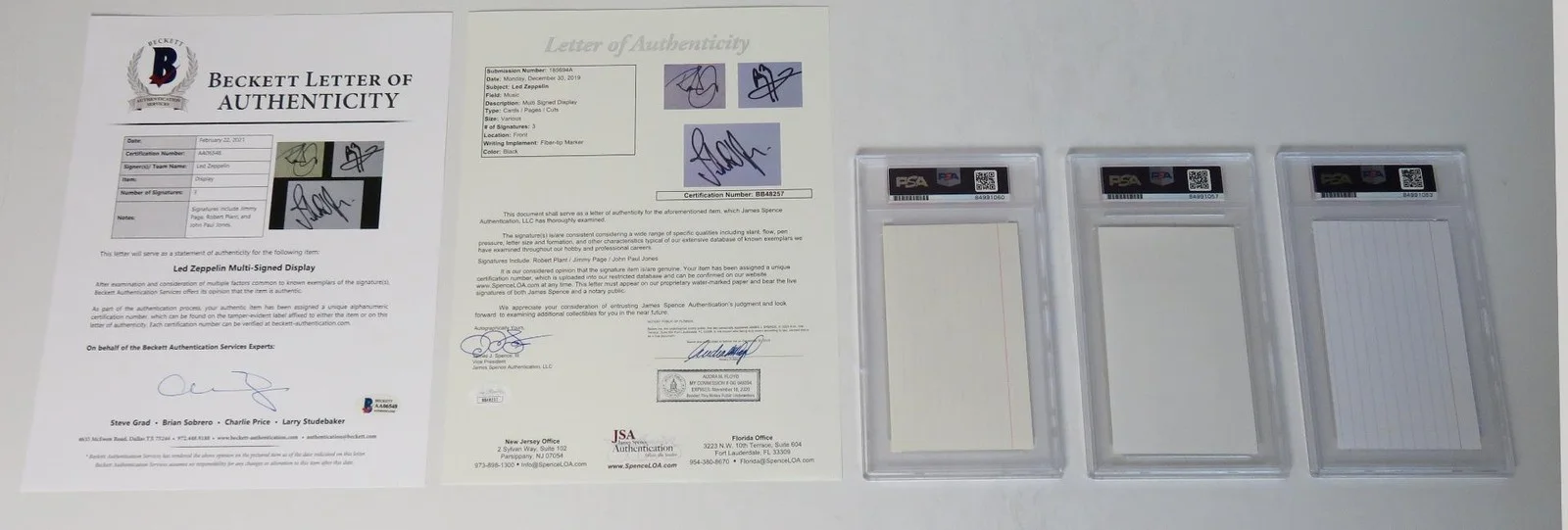 LED ZEPPELIN Signed Autograph Auto 3x5 Index Card Set x3 Slab Jimmy Page PSA JSA, изображение 3