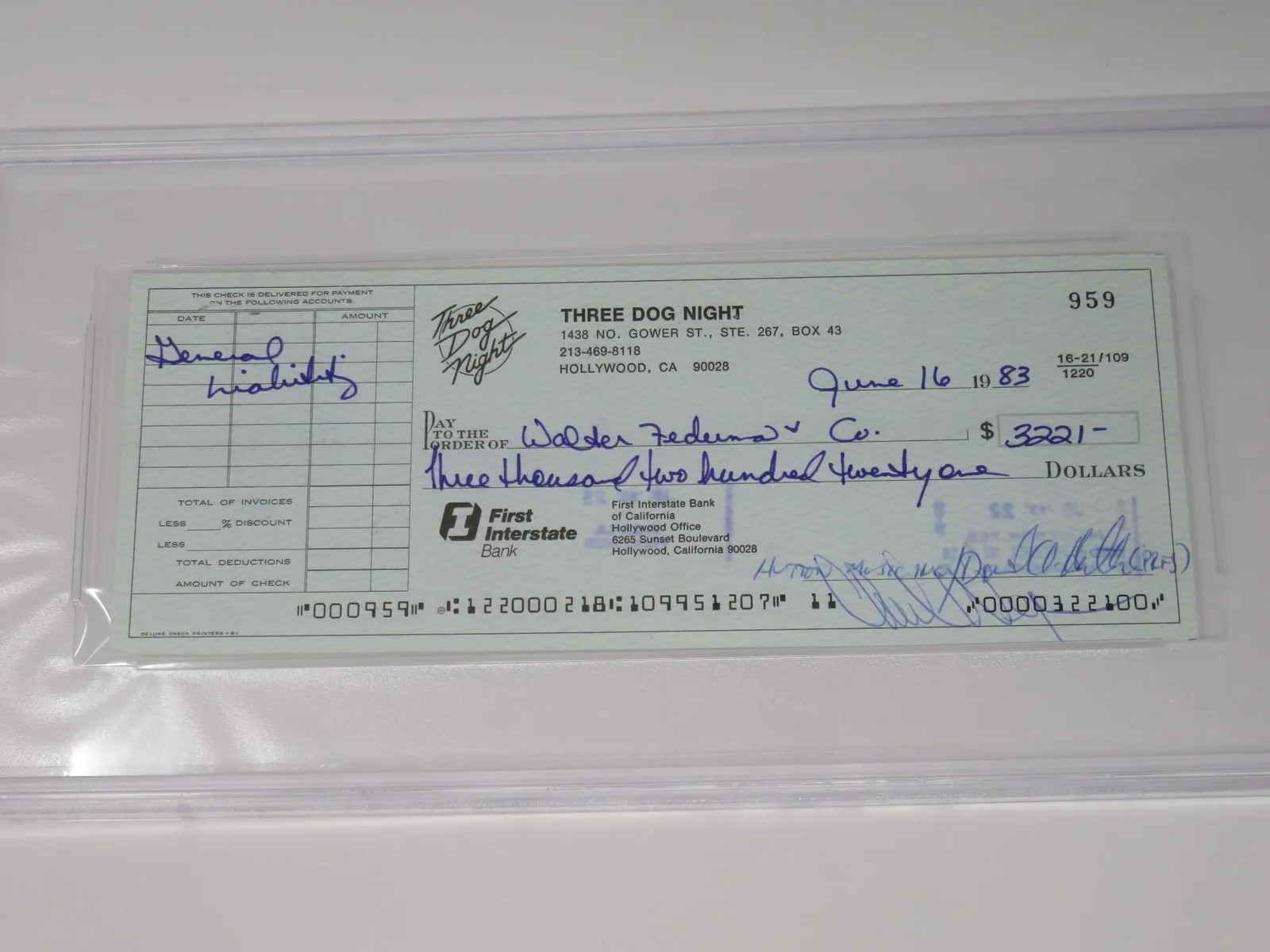 THREE DOG NIGHT Signed Autograph Auto Check Lot by 3 Slab JSA PSA, image 5