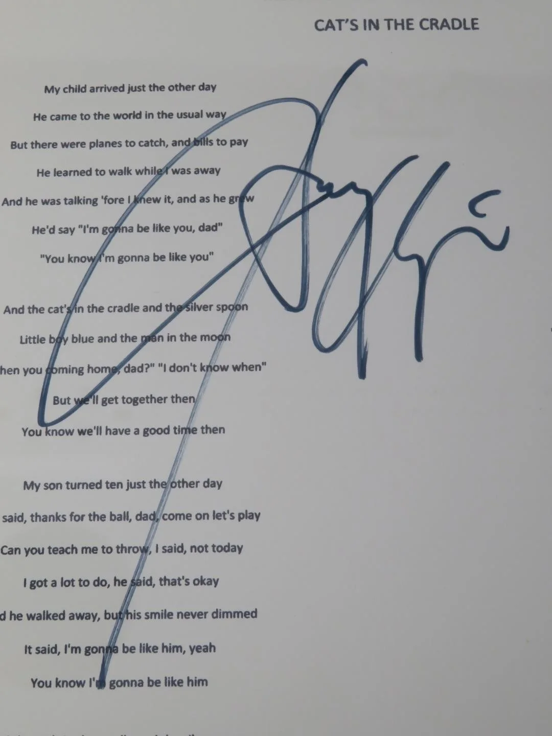 HARRY CHAPIN Signed Autograph "Cat's In The Cradle" Lyric Sheet Slab PSA JSA, изображение 2