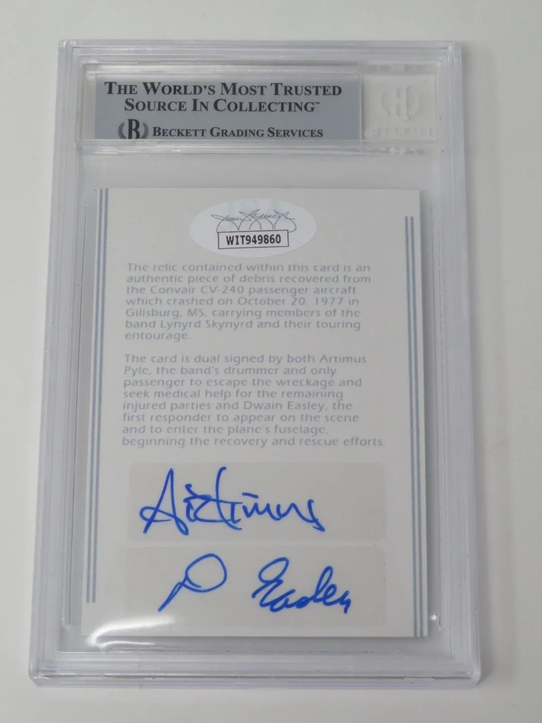 LYNYRD SKYNYRD Signed Autograph Auto 1977 Plane Crash Relic Trading Card JSA BAS, image 3
