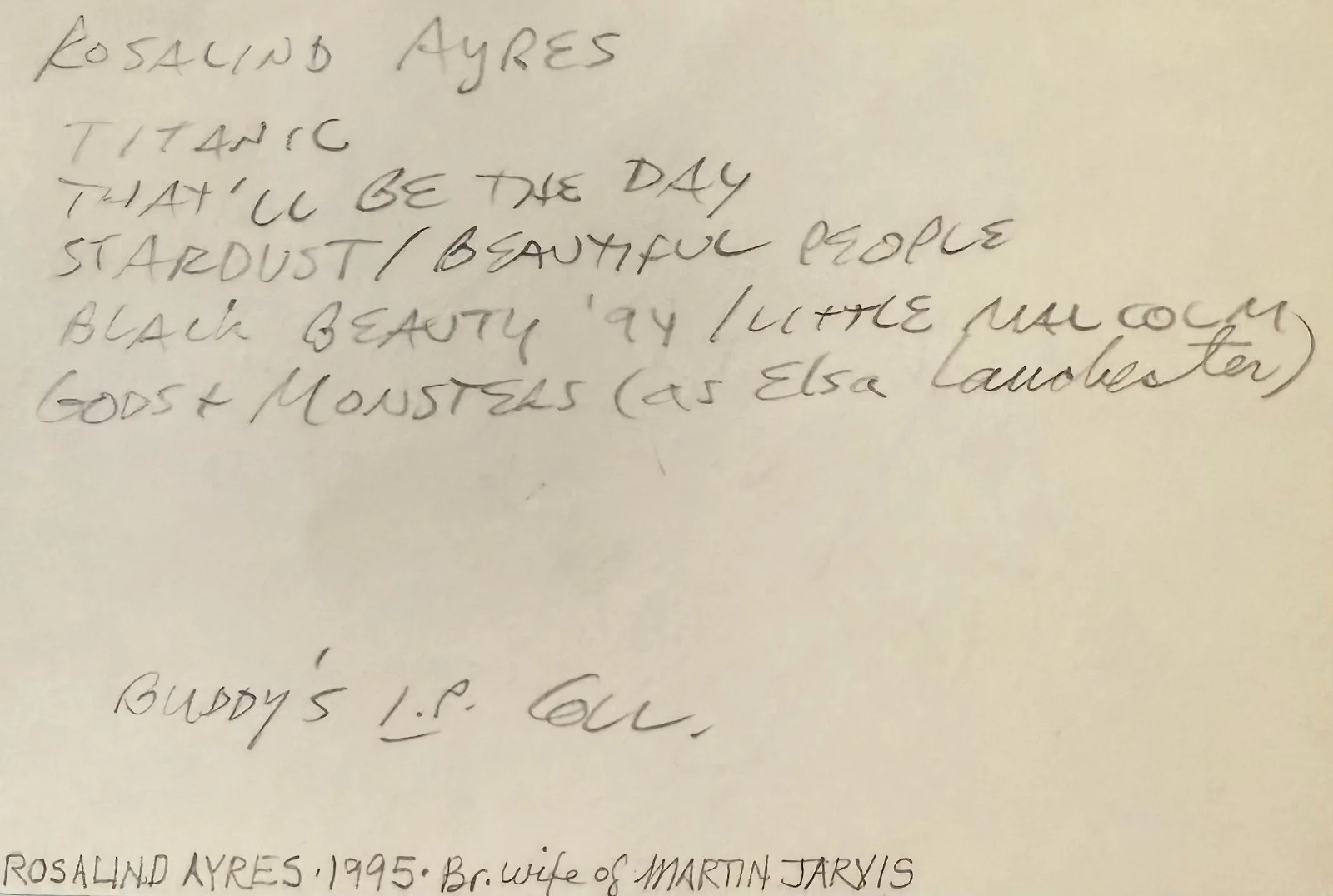 Rosalind Ayres — ROSALIND AYRES Autograph Signed 4"x 6" INDEX CARD From Beyond the Grave TITANIC, image 4