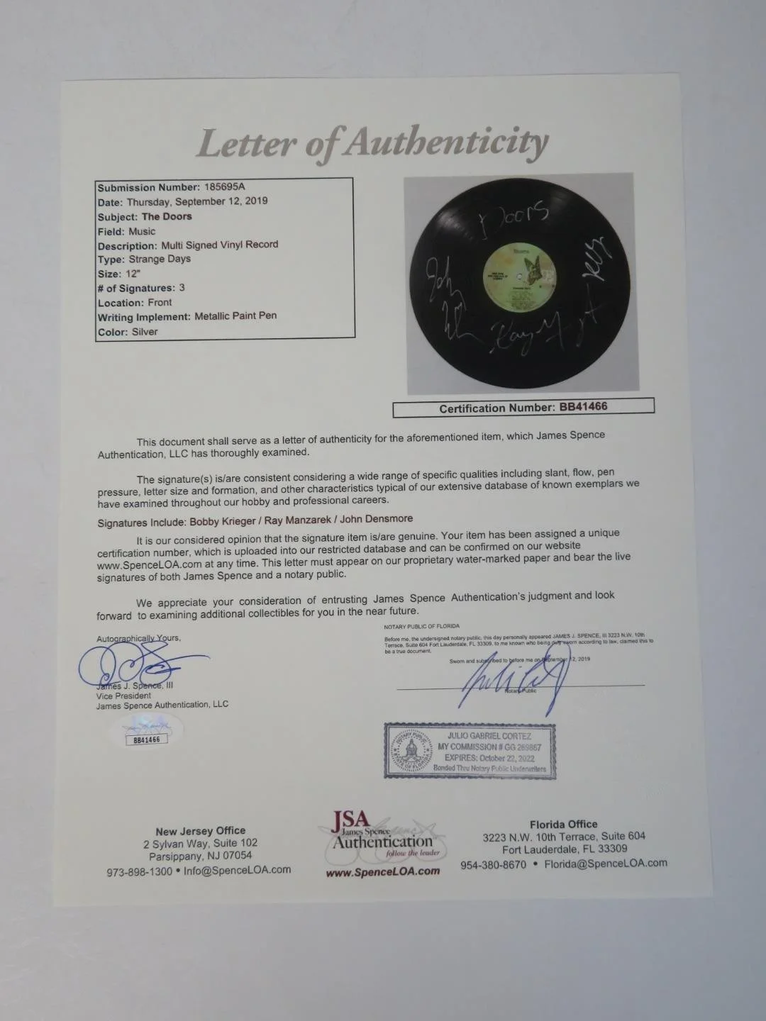 THE DOORS Signed Autograph Auto "Strange Days" Album Vinyl Record LP by 3 JSA, image 4