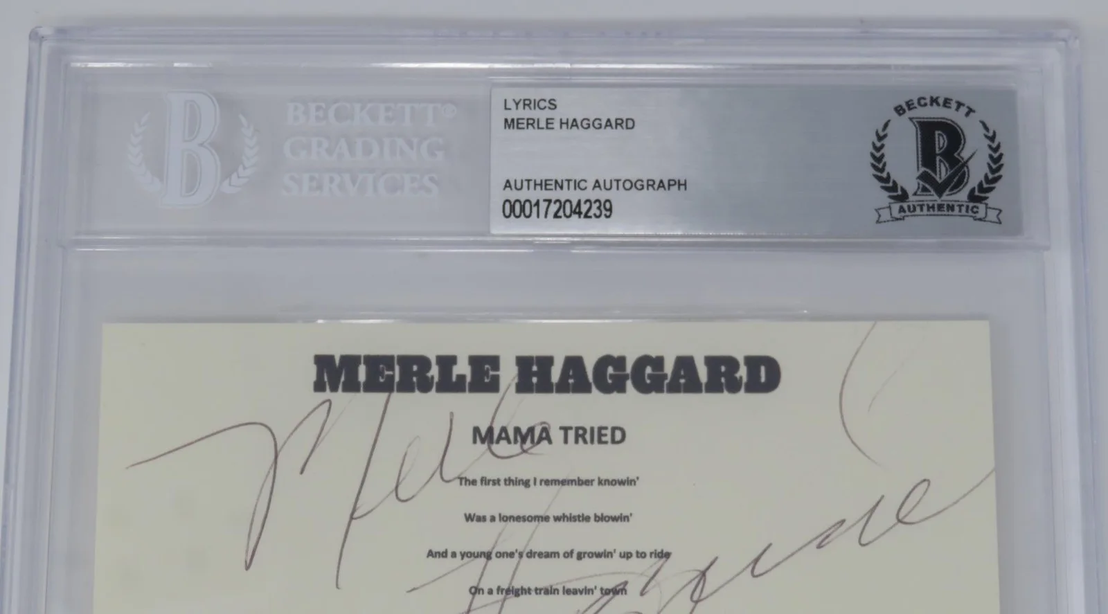 MERLE HAGGARD Signed Autograph Auto "Mama Tried" Lyric Sheet Slab BAS JSA, image 3
