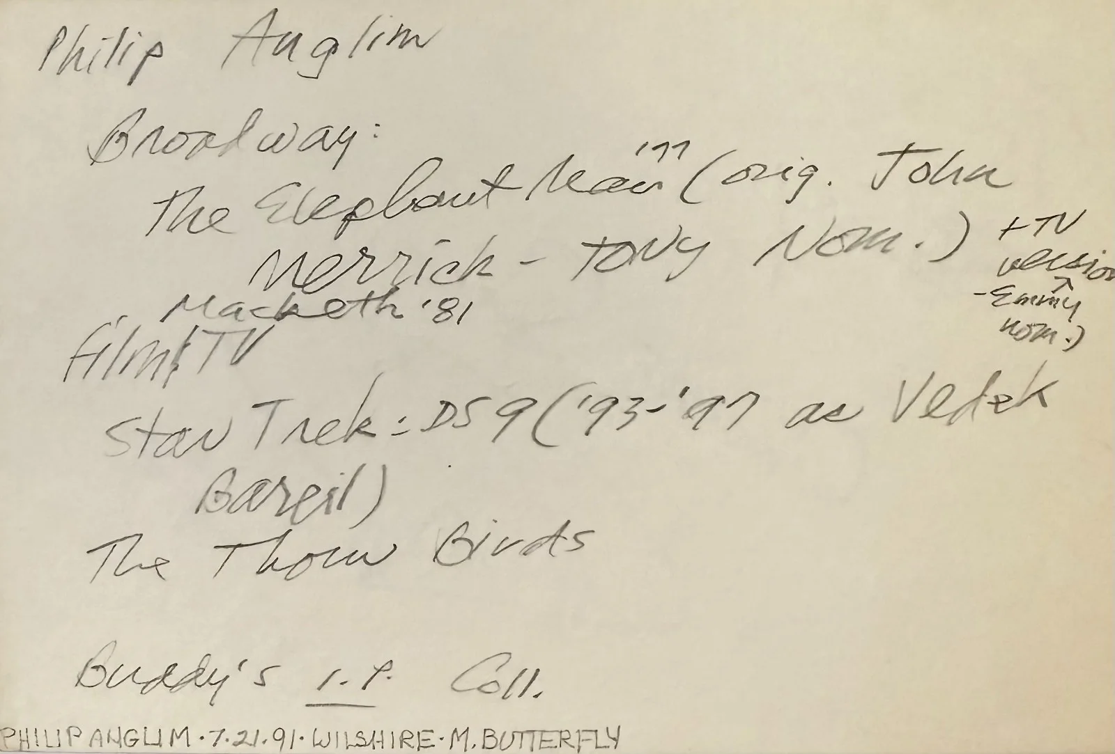 Philip Anglim — PHILIP ANGLIM Signed Autographed 4"x 6" INDEX CARD Testament Macbeth STAR TREK, image 2