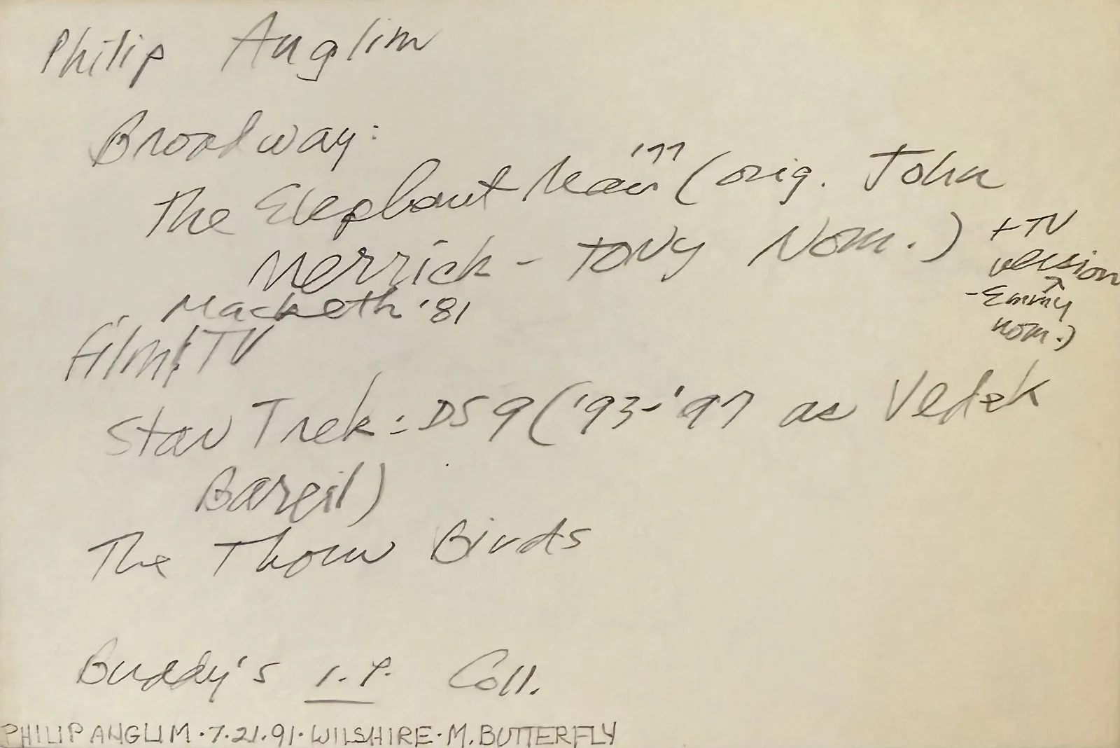 Philip Anglim — PHILIP ANGLIM Signed Autographed 4"x 6" INDEX CARD Testament Macbeth STAR TREK, image 4
