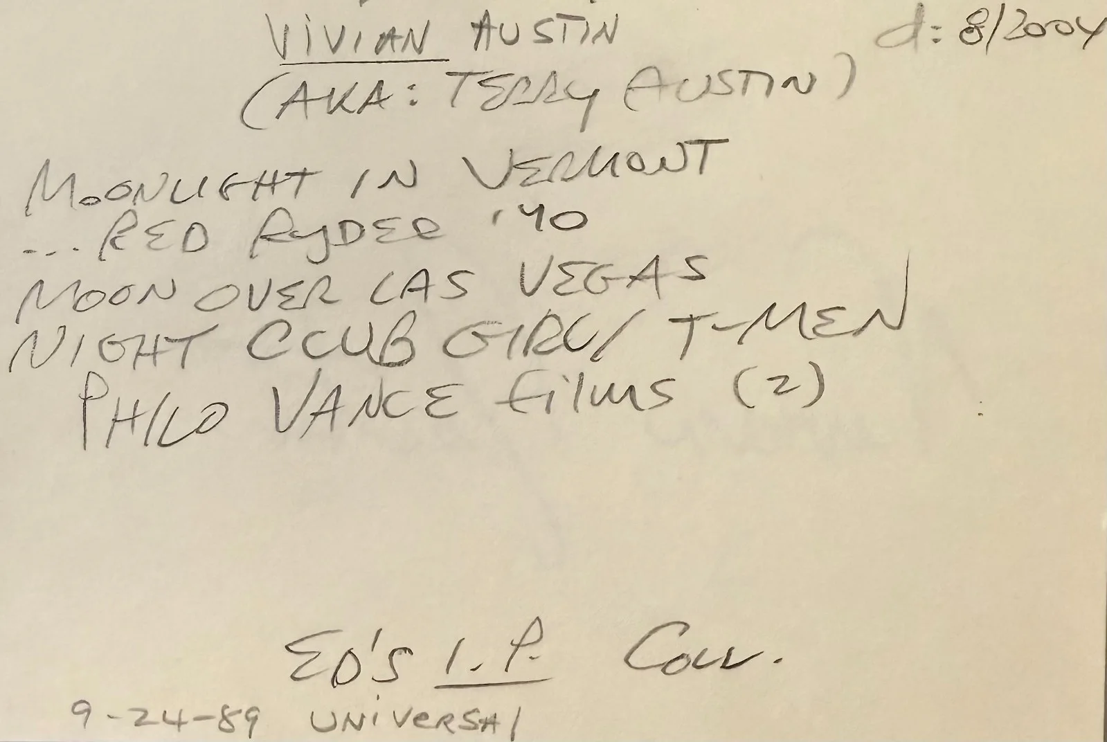 Vivian Austin — VIVIAN AUSTIN Signed Autograph 4x6 INDEX CARD DESTINY Born to Speed COBRA WOMAN, изображение 4