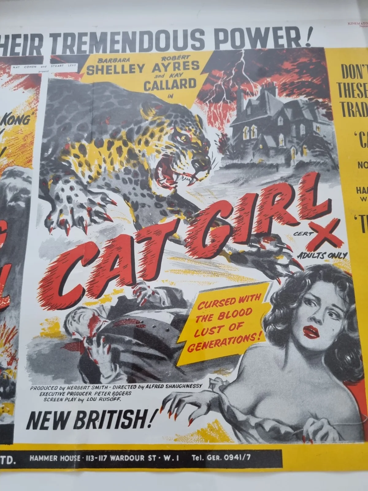 Vintage Horror Poster Amazing Colossal Man & Cat Girl 1957 Kinematograph Weekly, изображение 4