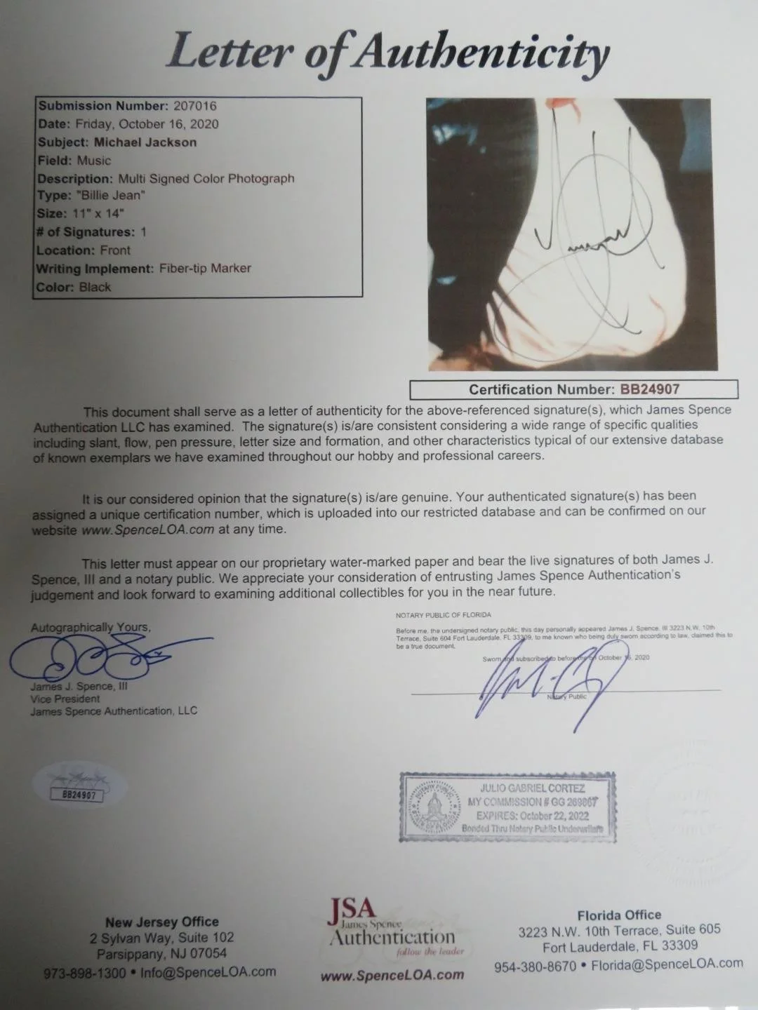 MICHAEL JACKSON Signed Autograph Auto 11x14 Photo JSA BAS, image 4