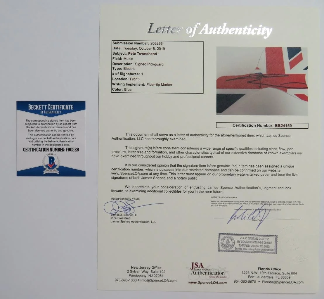 Pete Townshend THE WHO Signed Autograph Auto Epiphone Guitar JSA BAS, image 3