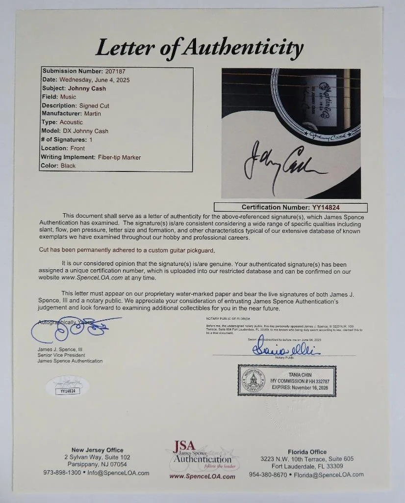 JOHNNY CASH Signed Autograph Auto Guitar JSA BAS, image 3